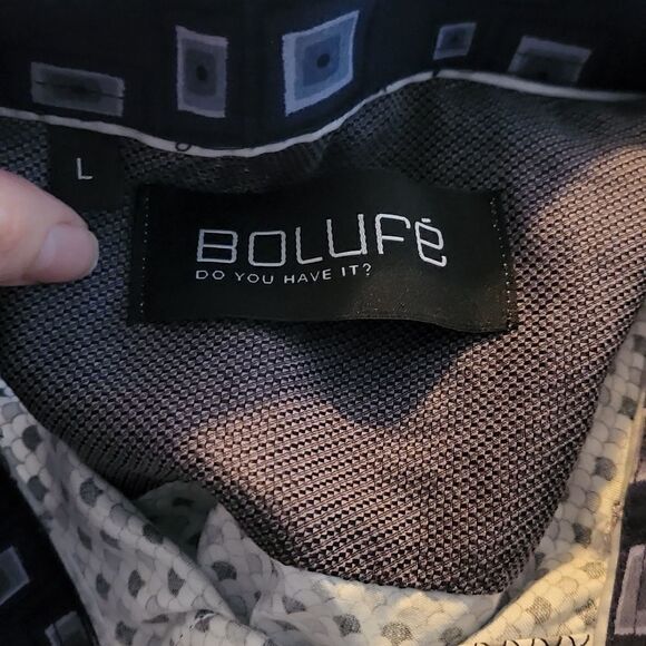 Bolufe Men's Size Large Gray Scallop Pattern Long Sleeve Button Down Shirt - Picture 4 of 6